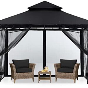 MASTERCANOPY Outdoor Garden Gazebo for Patios with Stable Steel Frame and Netting Walls (8x8,Black)