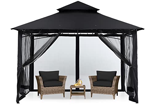 MASTERCANOPY Outdoor Garden Gazebo for Patios with Stable Steel Frame and Netting Walls (8x8,Black)