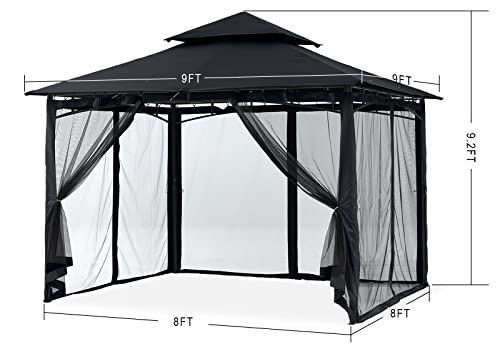 MASTERCANOPY Outdoor Garden Gazebo for Patios with Stable Steel Frame and Netting Walls (8x8,Black)