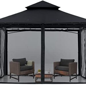 MASTERCANOPY Outdoor Garden Gazebo for Patios with Stable Steel Frame and Netting Walls (8x8,Black)