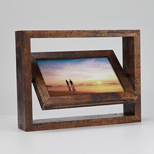 EXYGLO 2 Pack 4x6 Rustic Rotating Floating Picture Frames, Photo Frames for Vertical or Horizontal Tabletop Display, Brown