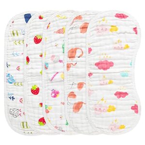 grobro7 5pcs burp cloths baby bibs muslin burping bid for babies with strawberry flamingo cotton large towels in 6 layers extra absorbent soft machine washable nursery newborn gift 7x18.5inch