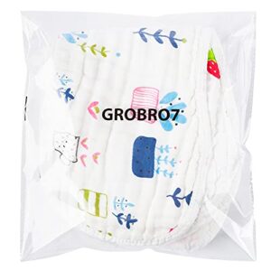 GROBRO7 5Pcs Burp Cloths Baby Bibs Muslin Burping Bid for Babies with Strawberry Flamingo Cotton Large Towels in 6 Layers Extra Absorbent Soft Machine Washable Nursery Newborn Gift 7x18.5inch