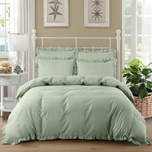 Chvonttow 5 Pieces Sage Green Duvet Cover King Ruffle Duvet Cover, Ultra Soft Farmhouse Shabby Chic Bedding Duvet Cover Set with Zipper Closure, 1 Duvet Cover + 4 Pillowcases (Sage Green, King)