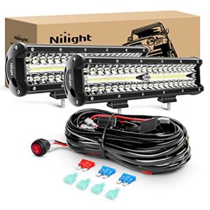 nilight led light bar 2pcs 12 inch 300w triple row flood spot combo 30000lm driving led off road lights with off road wiring harness kit -2 leads for trucks atv utv suv, 2 years warranty