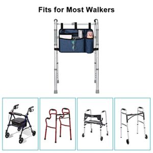 supregear Walker Bag with Cup Holder, Water-Resistant Wheelchair Pouch Folding Walker Accessory Basket for Wheelchairs, Rollators, Scooters, Blue