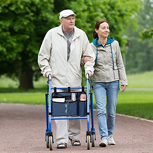 supregear Walker Bag with Cup Holder, Water-Resistant Wheelchair Pouch Folding Walker Accessory Basket for Wheelchairs, Rollators, Scooters, Blue