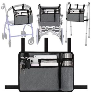 supregear walker bag with cup holder, water-resistant wheelchair pouch folding walker accessory basket for wheelchairs, rollators, scooters, grey