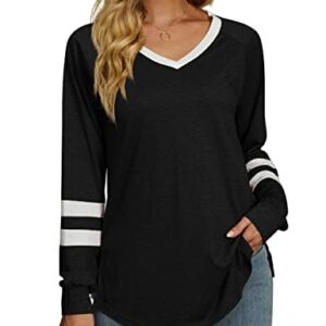 Tunic Tops for Leggings for Women V Neck Long Sleeve Fall Shirts Loose Fit Casual Tops B-black