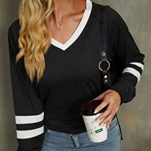 Tunic Tops for Leggings for Women V Neck Long Sleeve Fall Shirts Loose Fit Casual Tops B-black