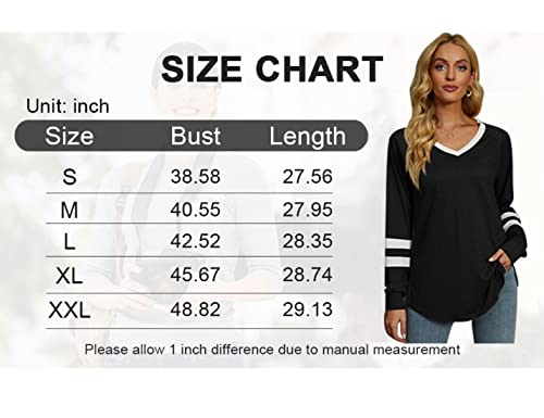 Tunic Tops for Leggings for Women V Neck Long Sleeve Fall Shirts Loose Fit Casual Tops B-black