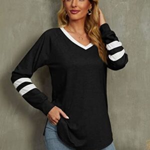 Tunic Tops for Leggings for Women V Neck Long Sleeve Fall Shirts Loose Fit Casual Tops B-black