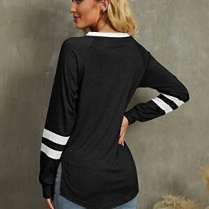 Tunic Tops for Leggings for Women V Neck Long Sleeve Fall Shirts Loose Fit Casual Tops B-black