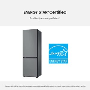 SAMSUNG 12.0 Cu Ft BESPOKE Compact Refrigerator w/ Bottom Freezer, Flexible Slim Design for Small Spaces, Even Cooling, Reversible Door, LED Lighting, Energy Star Certified, RB12A300631/AA, Gray Glass