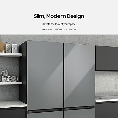 SAMSUNG 12.0 Cu Ft BESPOKE Compact Refrigerator w/ Bottom Freezer, Flexible Slim Design for Small Spaces, Even Cooling, Reversible Door, LED Lighting, Energy Star Certified, RB12A300631/AA, Gray Glass