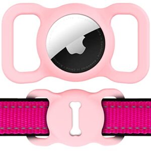 airtag dog collar holder, dlenp air tag protective cat airtag dog collar,silicone airtags gps tracking accessories,air tags with bone pattern (1 pack(pink))
