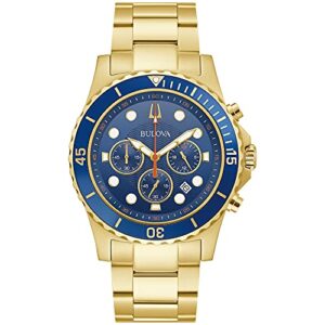 bulova men's classic sport 6-hand chronograph quartz watch, calendar date, luminous hands and markers, 100m water resistant, 44mm