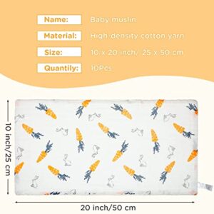 10 Pieces Baby Burp Cloth 10 x 20 inches 6 Layer Soft Absorbent Muslin Newborn Towel for Baby Shower Machine Washable, for Sensitive Skin Baby (Floral Pattern)