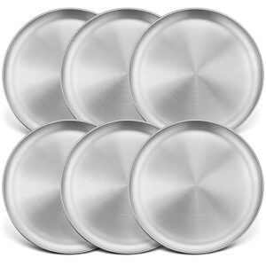 lianyu 6-piece kids 18/8 stainless steel plates, 8 inch toddler metal round dinner plates, kids children dishes for serving outdoor camping, matte finished, dishwasher safe