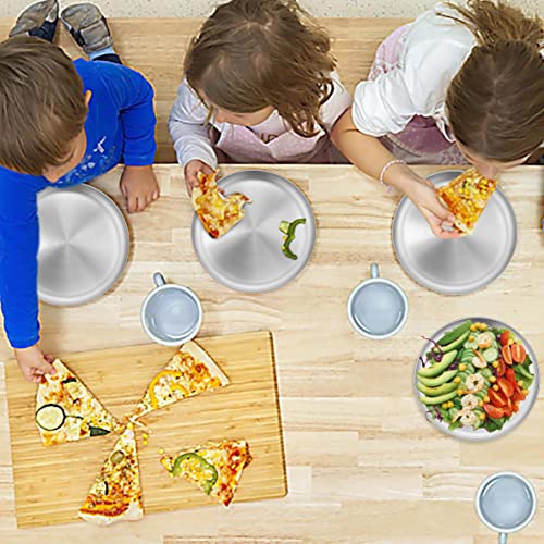 LIANYU 6-Piece Kids 18/8 Stainless Steel Plates, 8 Inch Toddler Metal Round Dinner Plates, Kids Children Dishes for Serving Outdoor Camping, Matte Finished, Dishwasher Safe