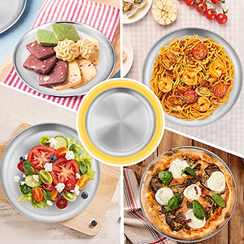 LIANYU 6-Piece Kids 18/8 Stainless Steel Plates, 8 Inch Toddler Metal Round Dinner Plates, Kids Children Dishes for Serving Outdoor Camping, Matte Finished, Dishwasher Safe