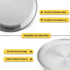 LIANYU 6-Piece Kids 18/8 Stainless Steel Plates, 8 Inch Toddler Metal Round Dinner Plates, Kids Children Dishes for Serving Outdoor Camping, Matte Finished, Dishwasher Safe