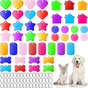 frienda 48 pcs blank pet id tag colorful aluminum dog cat tags blank round heart star bone house rectangle tags with ring pet id tags pendant with hole for pet dog cat name phone number, 6 styles