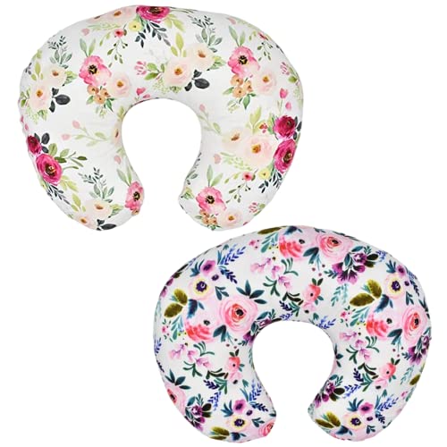 JYPromise 2 Pack Nursing Pillow Covers, Nursing Pillow Slipcovers for Breastfeeding Moms, Soft and Stretchy Safely Breastfeeding Pillow Cover for Infant & Baby Girl (Floral 1)