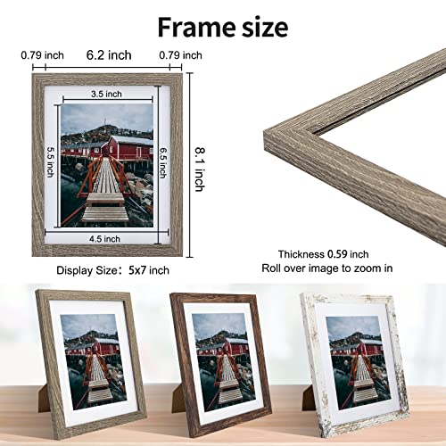 BEYAHELA Rustic 5x7 Picture Frame Set 6 Pack, White 5x7 Photo Frames, Display 4x6 With Mat, Distressed Wood Picture Frames 5x7 with Mounting Hardware Display for TableTop or Wall Decoration(Mixed)