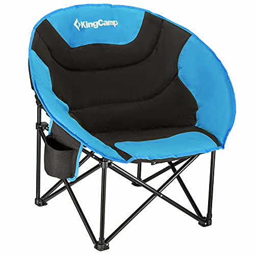 KingCamp Camping Moon Chair Oversized Padded Round Saucer Chairs for Adults 300LBS Capacity Folding Camp Chair with Cup Holder for Sports Fishing BBQ Outdoor Hiking 31 x 33 x 27 Inches Balck&Royablue