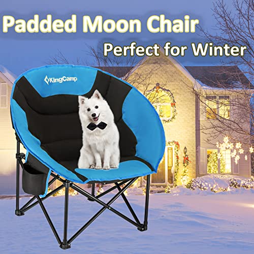 KingCamp Camping Moon Chair Oversized Padded Round Saucer Chairs for Adults 300LBS Capacity Folding Camp Chair with Cup Holder for Sports Fishing BBQ Outdoor Hiking 31 x 33 x 27 Inches Balck&Royablue