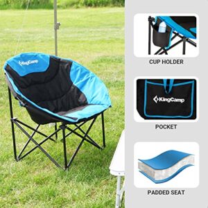 KingCamp Camping Moon Chair Oversized Padded Round Saucer Chairs for Adults 300LBS Capacity Folding Camp Chair with Cup Holder for Sports Fishing BBQ Outdoor Hiking 31 x 33 x 27 Inches Balck&Royablue