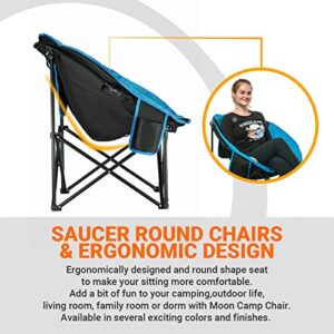 KingCamp Camping Moon Chair Oversized Padded Round Saucer Chairs for Adults 300LBS Capacity Folding Camp Chair with Cup Holder for Sports Fishing BBQ Outdoor Hiking 31 x 33 x 27 Inches Balck&Royablue