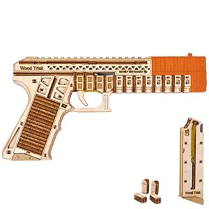 wood trick defenders gun 3d wooden puzzles for adults and kids to build - shoots up to 13 ft - 2 clips - 9x5 in - wooden model kits for adults and kids - 14+