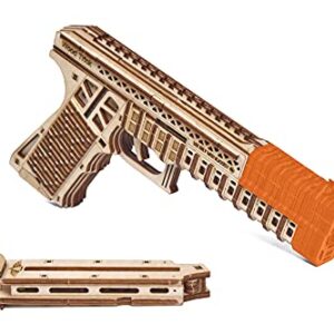 Wood Trick Defenders Gun 3D Wooden Puzzles for Adults and Kids to Build - Shoots up to 13 ft - 2 Clips - 9x5 in - Wooden Model Kits for Adults and Kids - 14+