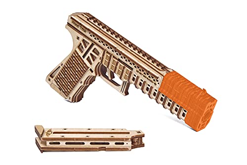 Wood Trick Defenders Gun 3D Wooden Puzzles for Adults and Kids to Build - Shoots up to 13 ft - 2 Clips - 9x5 in - Wooden Model Kits for Adults and Kids - 14+