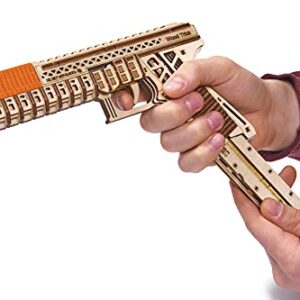 Wood Trick Defenders Gun 3D Wooden Puzzles for Adults and Kids to Build - Shoots up to 13 ft - 2 Clips - 9x5 in - Wooden Model Kits for Adults and Kids - 14+