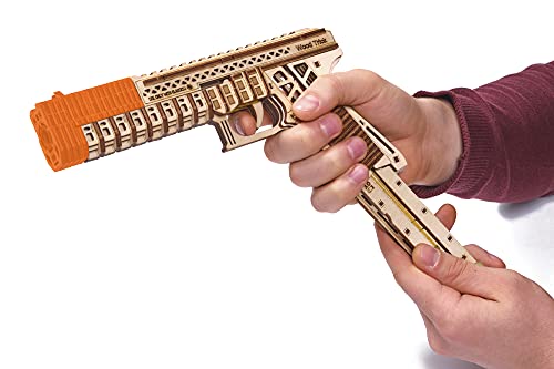 Wood Trick Defenders Gun 3D Wooden Puzzles for Adults and Kids to Build - Shoots up to 13 ft - 2 Clips - 9x5 in - Wooden Model Kits for Adults and Kids - 14+