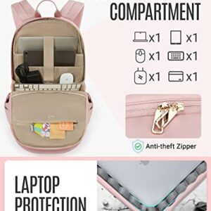 LIGHT FLIGHT Collge Laptop Backpack, 15.6 inch Laptop Travel Backpack for women, College Computer Bookbag Casual Bag for Work Travel College, Gifts for Women,Pink