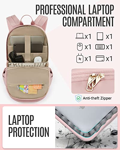 LIGHT FLIGHT Collge Laptop Backpack, 15.6 inch Laptop Travel Backpack for women, College Computer Bookbag Casual Bag for Work Travel College, Gifts for Women,Pink