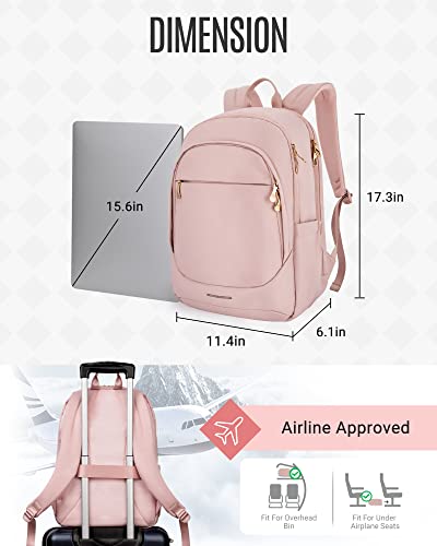 LIGHT FLIGHT Collge Laptop Backpack, 15.6 inch Laptop Travel Backpack for women, College Computer Bookbag Casual Bag for Work Travel College, Gifts for Women,Pink