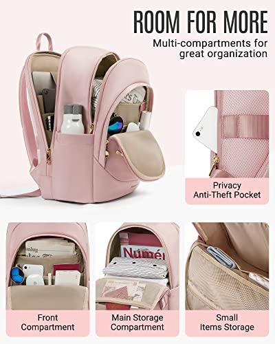 LIGHT FLIGHT Collge Laptop Backpack, 15.6 inch Laptop Travel Backpack for women, College Computer Bookbag Casual Bag for Work Travel College, Gifts for Women,Pink