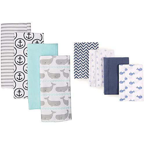 Hudson Baby Boy Cotton Flannel Burp Cloth 8-Pack, Gray Whale Whale