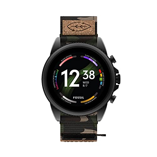 Fossil Men's Gen 6 44mm Stainless Steel and Cork Touchscreen Smart Watch, Color: Black, Camo (Model: FTW4063V)