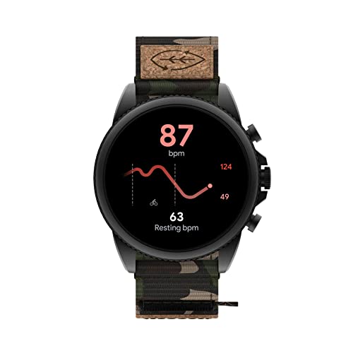 Fossil Men's Gen 6 44mm Stainless Steel and Cork Touchscreen Smart Watch, Color: Black, Camo (Model: FTW4063V)