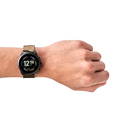 Fossil Men's Gen 6 44mm Stainless Steel and Cork Touchscreen Smart Watch, Color: Black, Camo (Model: FTW4063V)