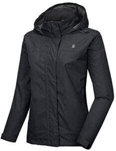 little donkey andy women’s lightweight waterproof rain jacket outdoor windbreaker rain coat shell for hiking, travel black xs