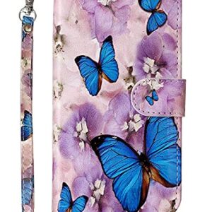 JanCalm Compatible with iPhone 12 Wallet Case/iPhone 12 Pro Wallet Case, Floral Pattern PU Leather [Wrist Strap][Card/Cash Slots] Stand Flip Cover for iPhone 12/12 Pro 6.1 inch (Butterfly/Purple)