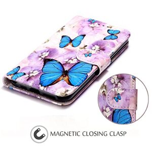 JanCalm Compatible with iPhone 12 Wallet Case/iPhone 12 Pro Wallet Case, Floral Pattern PU Leather [Wrist Strap][Card/Cash Slots] Stand Flip Cover for iPhone 12/12 Pro 6.1 inch (Butterfly/Purple)