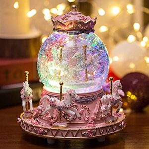 love for you gift wrapped music box carousel horses color changing lights unicorn snow globe for women friends female kids baby girls sister granddaughter daughter mom birthday anniversaries gifts